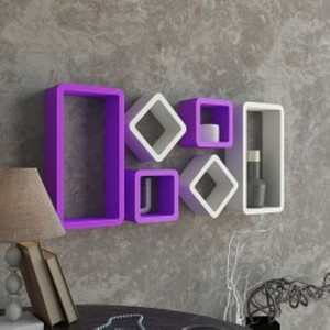 Ganeshaas GHWSCB2x10416WhitenPurple MDF Wall Shelf