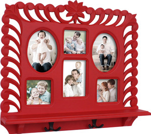 Home Sparkle Wall Shelf W/ Photoframe & Hooks Wooden Wall Shelf