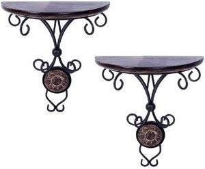 khan handicrafts Iron, Wooden Wall Shelf