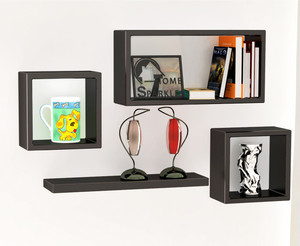 Home Sparkle Set of Cube Square Plain Wooden Wall Shelf