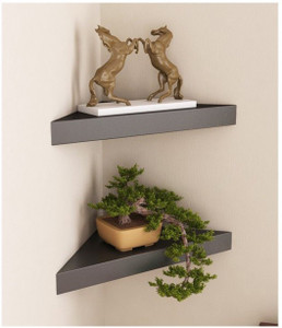 Onlineshoppee Wooden Decorative Wall Shelves For Living Room Empty Wall Corners - Set Of 2 - Black Wooden Wall Shelf