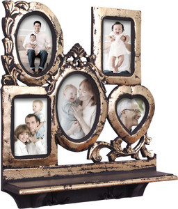 Home Sparkle Wall Shelf W/ Photoframe & Hooks Wooden Wall Shelf