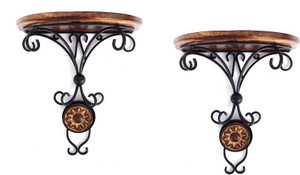 Woodpedlar Pair Wooden, Iron Wall Shelf