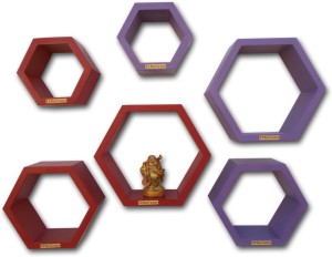 BM WOOD FURNITURE Hexagon set of 6 Wooden Wall Shelf