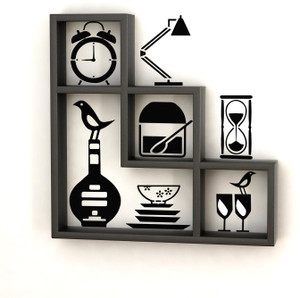 Home Sparkle L Shaped Wooden, Iron Wall Shelf
