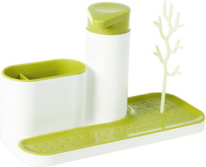 Shopo Sink Drain Sponge Brush Cleaning Cloth Holder With Soap Dispenser Plastic Wall Shelf