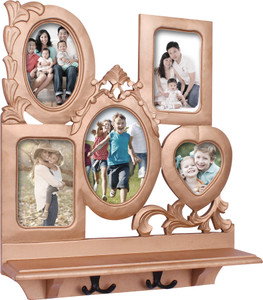 Home Sparkle Wall Shelf W/ Photoframe & Hooks Wooden Wall Shelf