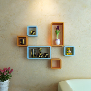 DecorNation Cube Rectangle Wooden Wall Shelf