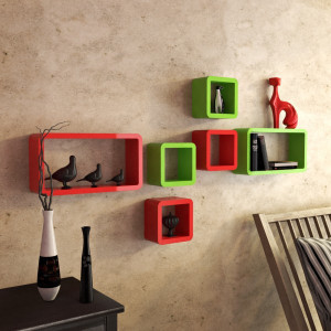 Ganeshaas GHWSCB2x10307RednParrotGreen MDF Wall Shelf