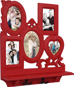 Home Sparkle Wall Shelf W/ Photoframe & Hooks Wooden Wall Shelf