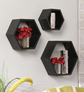 Onlineshoppee Hexagonal Wooden Wall Shelf