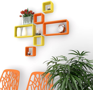 DecorNation Cube Rectangle Wooden Wall Shelf
