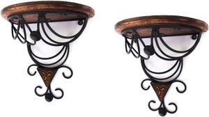 Woodpedlar double Wooden, Iron Wall Shelf