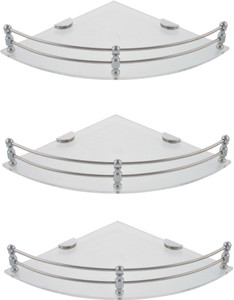 Dolphy Corner 7x7 Inch-Set Of 3 Microfibre, Stainless Steel Wall Shelf
