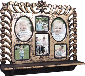 Home Sparkle Wall Shelf W Photoframe & Hooks Wooden Wall Shelf