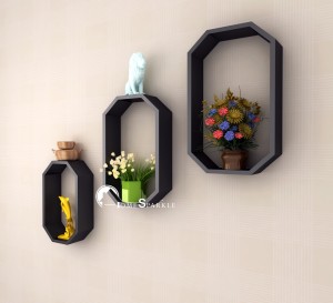 Home Sparkle Octagon Shaped Wooden Wall Shelf