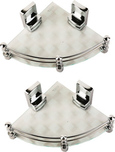Royal Indian Craft 8 By 8Inch White Pattern Printed (Pack of 2 Glass Wall Shelf