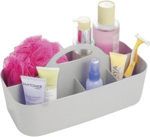 Interdesign Clarity Bath Tote for Shampoo, Conditioner, Beauty Products, Cosmetics - Small, Light Gray Plastic Wall Shelf