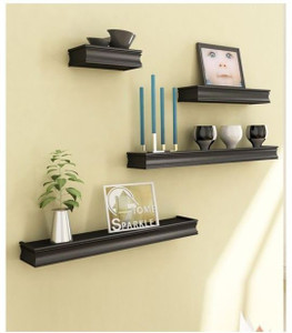 Onlineshoppee Beautiful Black Rectangular Wooden Wall Shelf