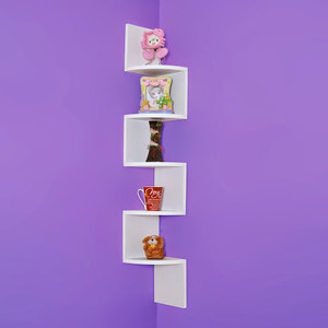 Usha Furniture Corner Mount Wall Shelves Zigzag Shape Rack Wooden Wall Shelf