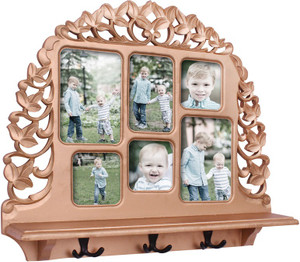 Home Sparkle Wall Shelf W/ Photoframe & Hooks Wooden Wall Shelf
