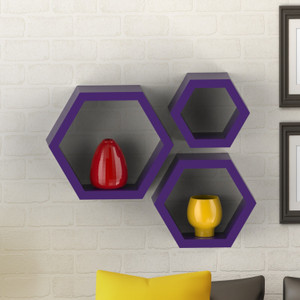 DecorHeart Hexagon shape set of 3 MDF Wall Shelf