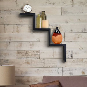 Onlineshoppee Handicraft Black Designer W Shape Wall Shelf Wooden Wall Shelf