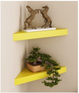 Onlineshoppee Wooden Decorative Wall Shelves for Living room empty wall corners - Set of 2 - Yellow Wooden Wall Shelf