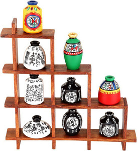 NG Art Ventura Ladder Stand with 9 pots Wooden Wall Shelf