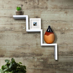 Onlineshoppee Handicraft Black Designer W Shape Wooden Wall Shelf