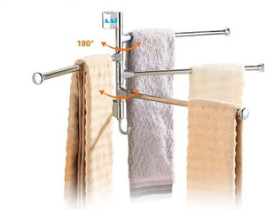AAI EXCLUSIVE 4 BARS MOVABLE TOWEL HOLDER RACK WITH HOOK Stainless Steel Wall Shelf