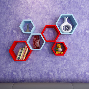 DecorNation Hexagon Shape MDF Wall Shelf