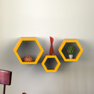 DecorHeart Hexagon shape set of 3 MDF Wall Shelf