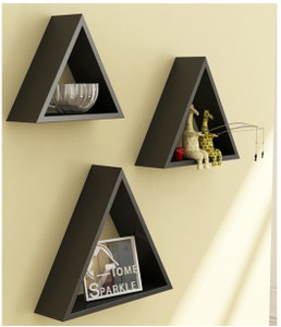 Onlineshoppee Home Decor Premium Solid Wood 3 Triangular Shelves - Black Wooden Wall Shelf
