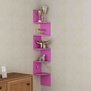Usha Furniture Corner Mount Wall Shelves Zigzag Shape Rack Wooden Wall Shelf