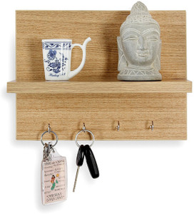 Decorhand 4 Hooks Key holder Wooden Wall Shelf