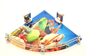 Royal Indian Craft 12 Inch Fruits Printed Glass Wall Shelf