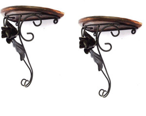 Woodpedlar Pair Wooden, Iron Wall Shelf