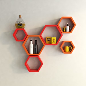 DecorNation Hexagon Shape MDF Wall Shelf