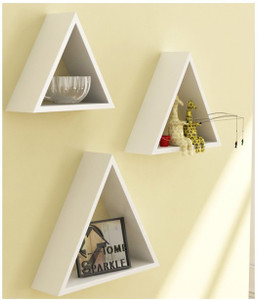 Onlineshoppee Home Decor Premium Solid Wood 3 Triangular Shelves - White Wooden Wall Shelf