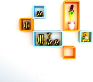 Ganeshaas GHWSCB2x10917GoldenYellowandSkyBlue MDF Wall Shelf