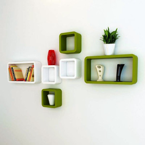 Ganeshaas GHWSCB2x10413WhitenGreen MDF Wall Shelf