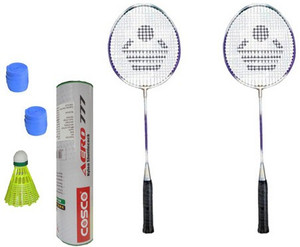 Cosco CB-89 Badminton Kit- ( 2 Racket, 2 Grip, Aero 777 Nylon Shuttle Cock- Pack of 6 ) G5 Strung