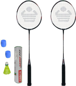 Cosco CBX-410 Badminton Kit- ( 2 Racket, 2 Grip, Aero 777 Nylon Shuttle Cock- Pack of 6 ) G5 Strung