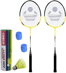 Cosco CB-90 Badminton Kit- ( 2 Racket, 2 Grip, Aero 727 Nylon Shuttle Cock- Pack of 6 ) G5 Strung