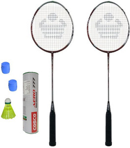 Cosco CBX-450 Badminton Kit- ( 2 Racket, 2 Grip, Aero 777 Nylon Shuttle Cock- Pack of 6 ) G5 Strung