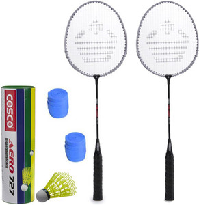 Cosco CB-150E Badminton Kit- ( 2 Racket, 2 Grip, Aero 727 Nylon Shuttle Cock- Pack of 6 ) G5 Strung