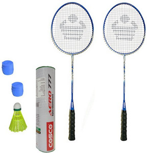 Cosco CBX-400 Badminton Kit- ( 2 Racket, 2 Grip, Aero 777 Nylon Shuttle Cock- Pack of 6 ) G5 Strung