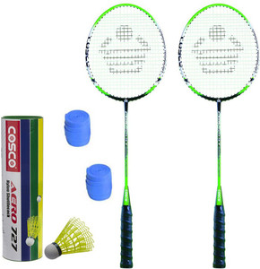 Cosco CBX-555N Badminton Kit- ( 2 Racket, 2 Grip, Aero 727 Nylon Shuttle Cock- Pack of 6 ) G5 Strung