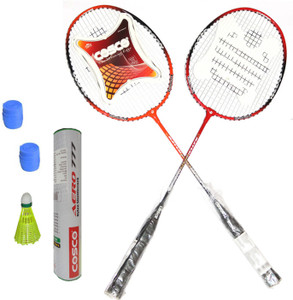 Cosco CB-95 Badminton Kit- ( 2 Racket, 2 Grip, Aero 777 Nylon Shuttle Cock- Pack of 6 ) G5 Strung
